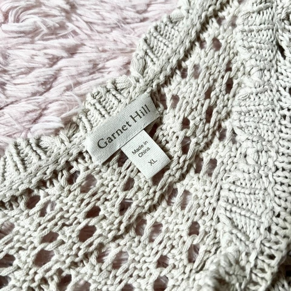 Boho Cream Open Knit Crotchet Cottage Core Granola Natural Organic Womens XL - Picture 5 of 6